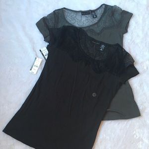 NWT NY&C Lot of 2 Lace Tees Gray & Black Size XS